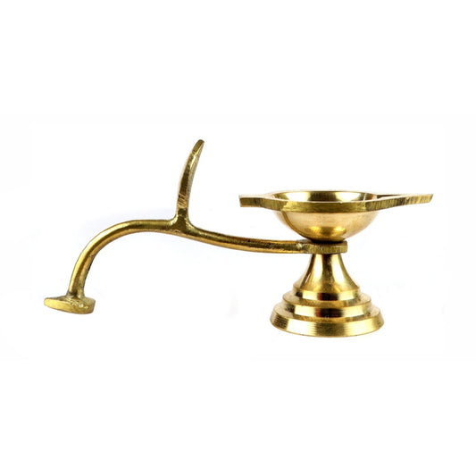 ASHIRWAD Brass Aarti Diya with Handle – Heavy Sturdy Oil/Ghee Puja Lamp for Daily Worship & Rituals
