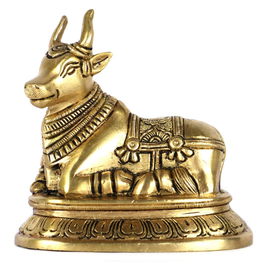 ASHIRWAD Nandi Brass Statue – Lord Shiva’s Sacred Bull Vahan Murti, God of Yoga Idol Sculpture