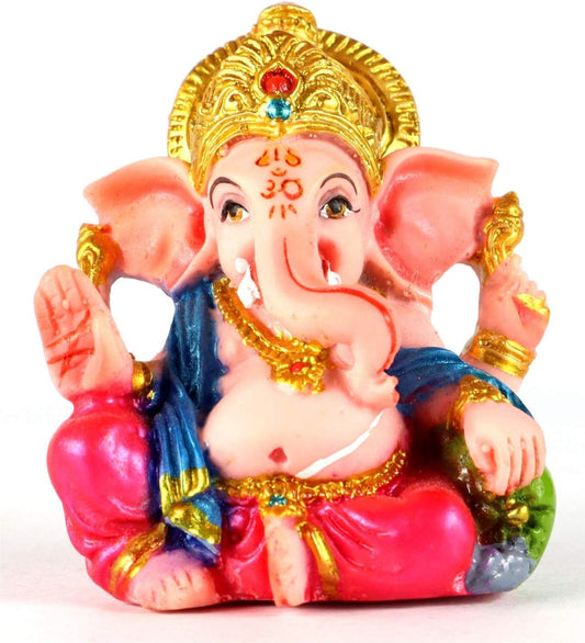 ASHIRWAD 2.5" Mini Ganesha Statue – Multicolour Polyresin Ganpati Idol for Home, Office & Car Decor